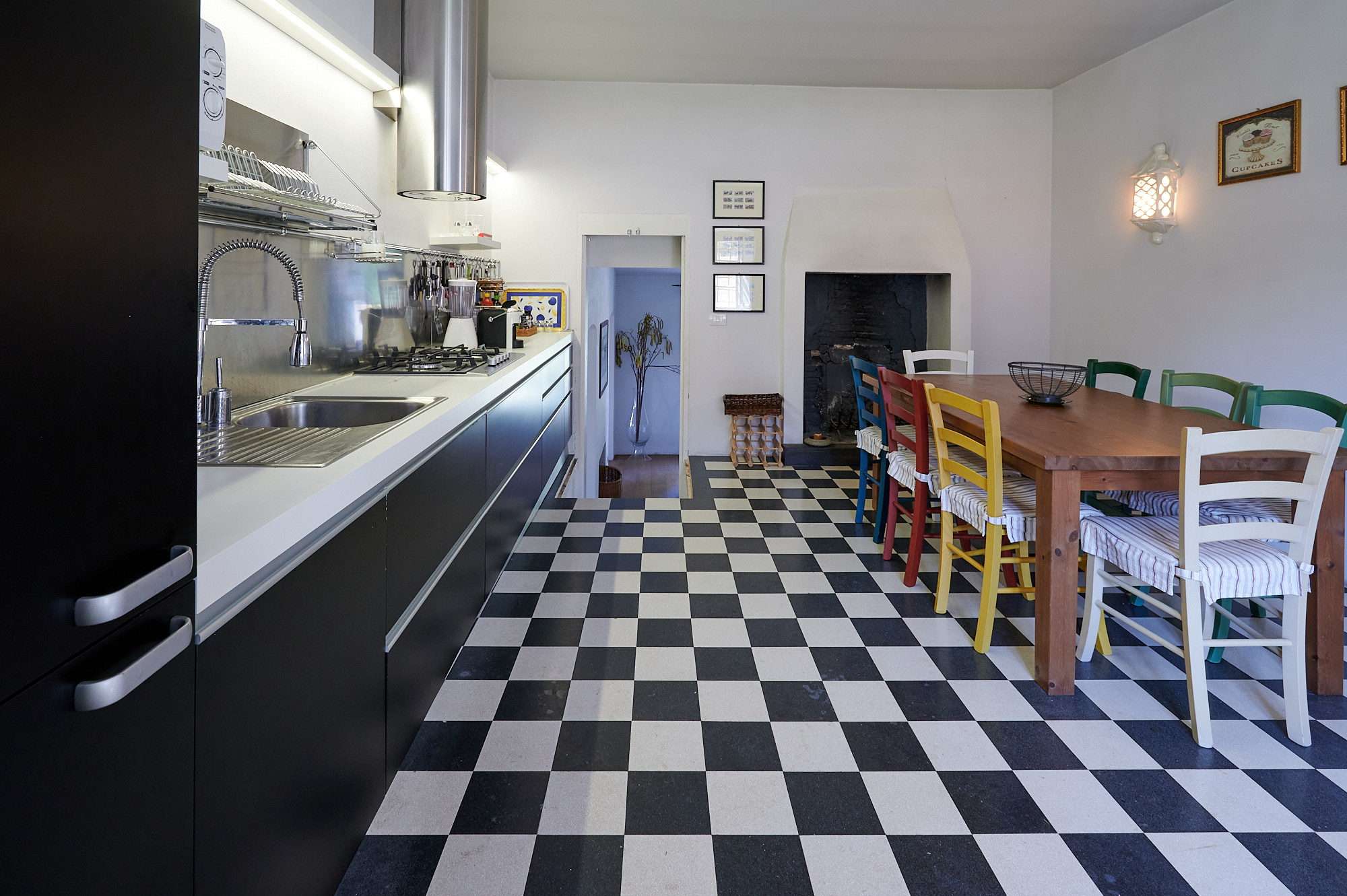 Characterful kitchen with checkerboard floor